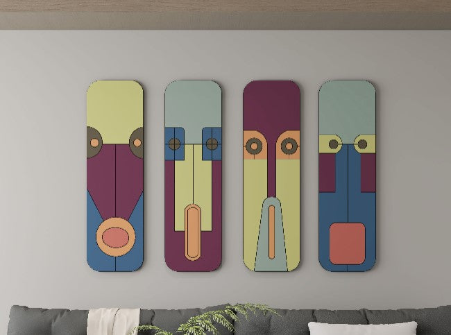 Abstract Face mask 3D Wall art (Set of 4)