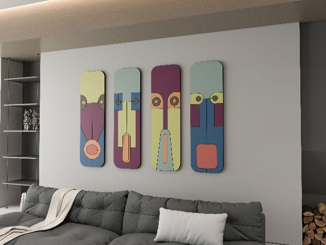 Abstract Face mask 3D Wall art (Set of 4)