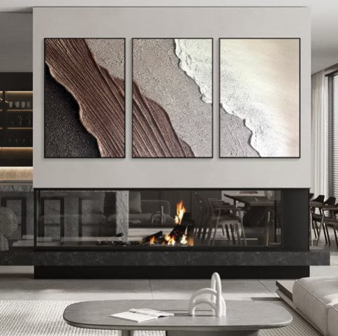 Beige Textured Abstract Ocean waves art (set of 3)