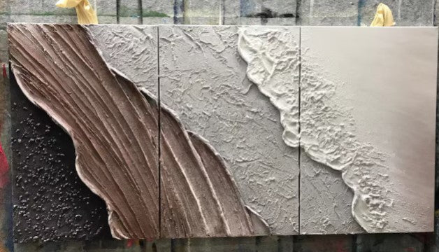 Beige Textured Abstract Ocean waves art (set of 3)