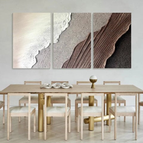 Beige Textured Abstract Ocean waves art (set of 3)