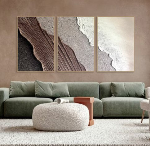 Beige Textured Abstract Ocean waves art (set of 3)