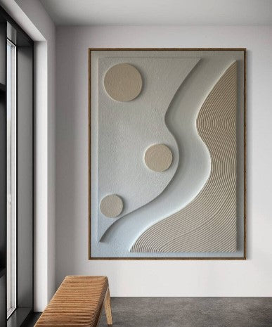 Beige and white abstract 3D textured wall art