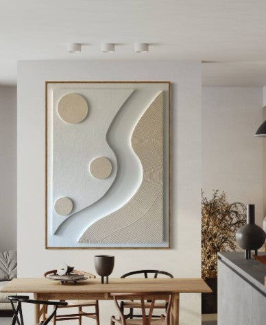Beige and white abstract 3D textured wall art