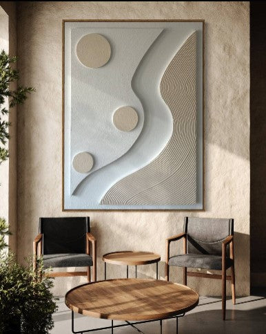 Beige and white abstract 3D textured wall art