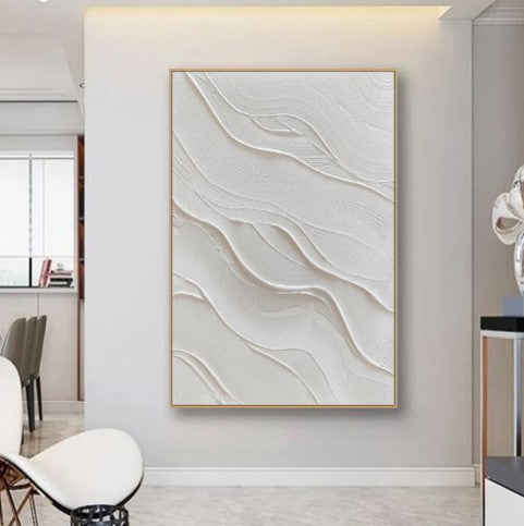 3D White Minimalist Beach Painting Textured Wall Art