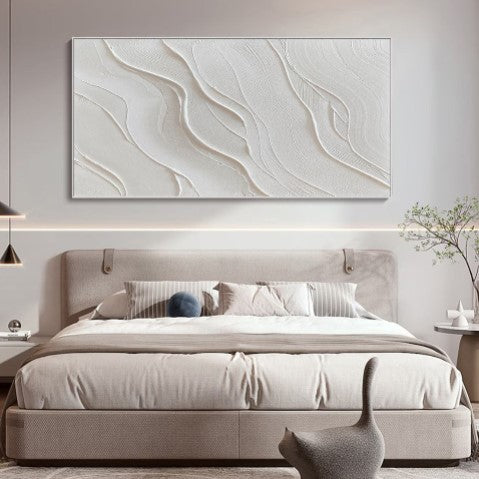 3D White Minimalist Beach Painting Textured Wall Art
