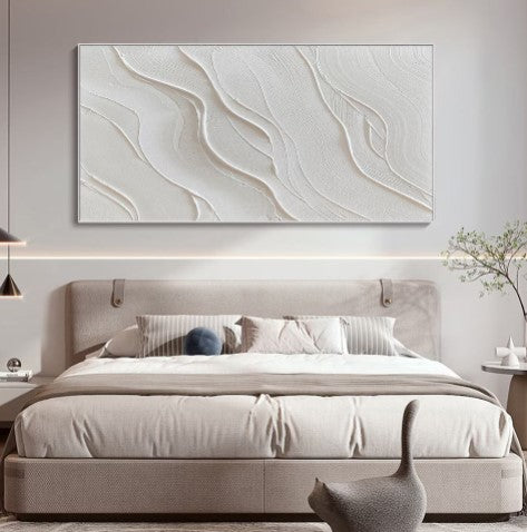 3D White Minimalist Beach Painting Textured Wall Art