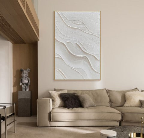 3D White Minimalist Beach Painting Textured Wall Art
