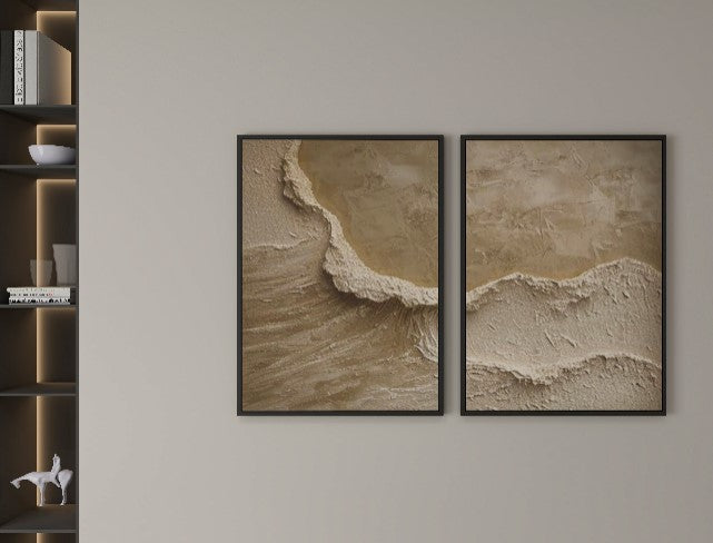 Beige Textured Abstract Ocean waves art (set of 2)